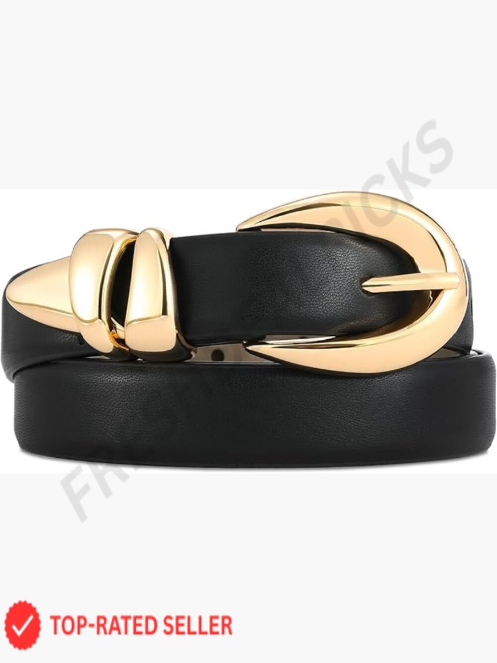 Gold Buckle Faux Leather Belt Classic Elegant Chic Fashion Accessory
